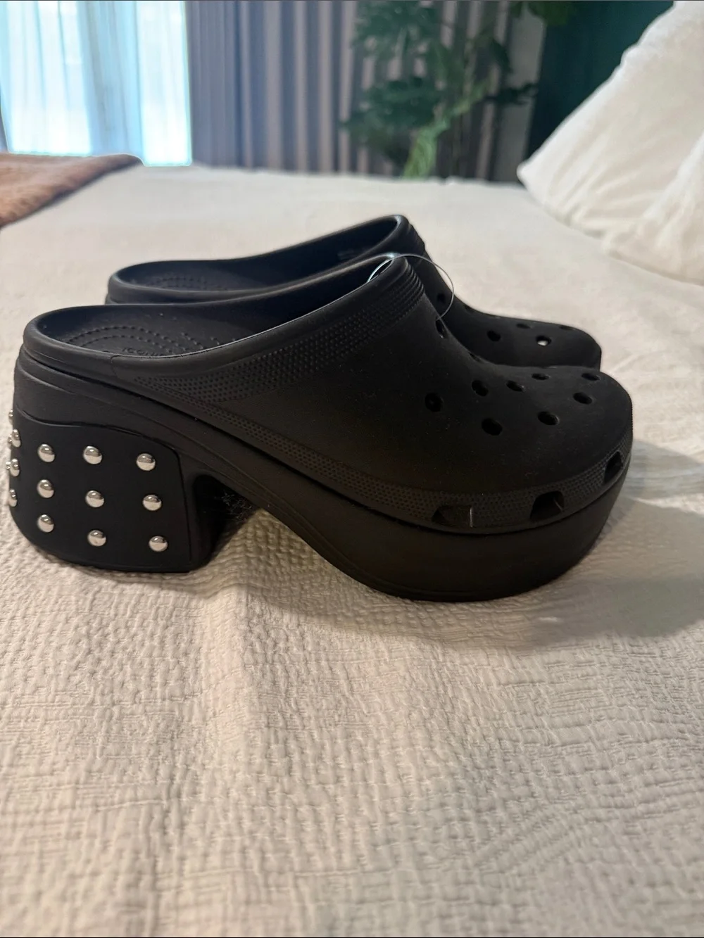 Brand new platform stuffed crocs never worn